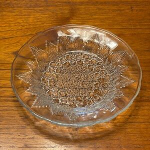 Vintage KIG Indonesia Glass Serving Bowl - Textured Floral Rose Design - Clear
